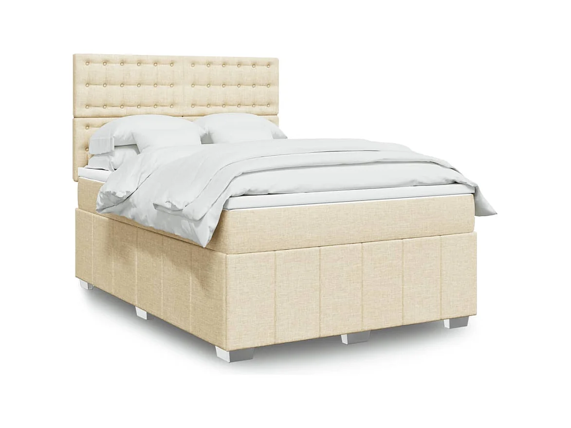 Cama box spring con colchón tela color crema 140x190 cm