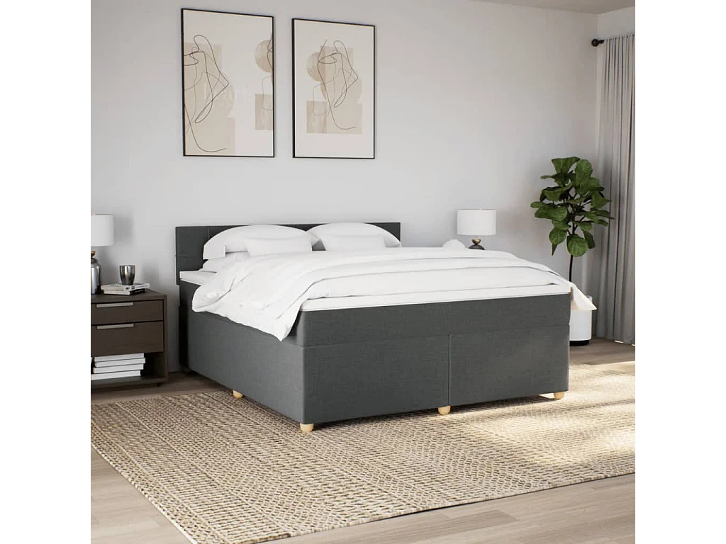 Sommier à lattes de lit avec matelas Gris foncé 180x200cm Tissu