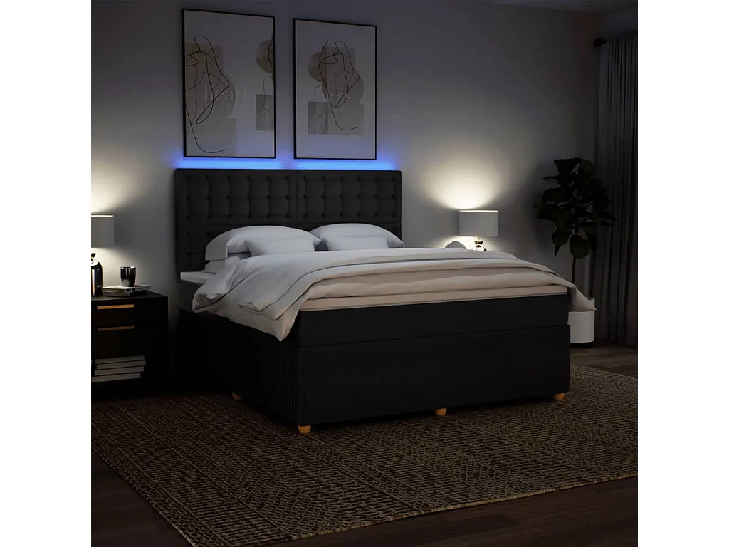 Sommier à lattes de lit avec matelas Noir 180x200 cm Tissu