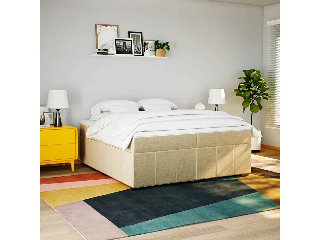 Sommier à lattes de lit avec matelas Crème 200x200 cm Tissu