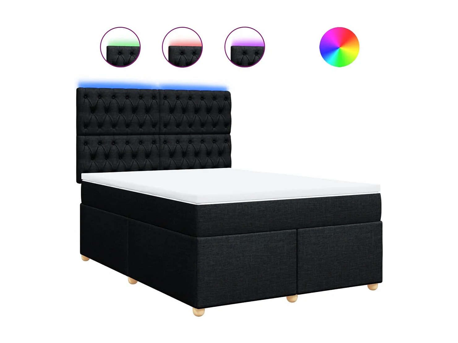 Cama box spring con colchón tela negro 140x200 cm