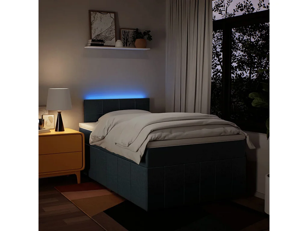 Cama boxspring com colchão 120x190 cm tecido azul