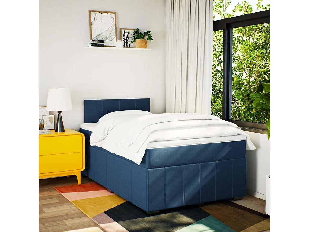 Cama boxspring com colchão 120x190 cm tecido azul