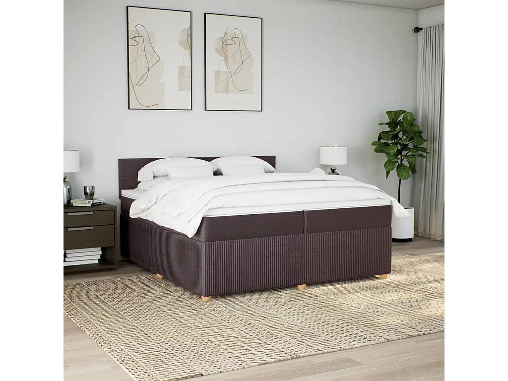 Cama com molas/colchão 200x200 cm tecido castanho-escuro