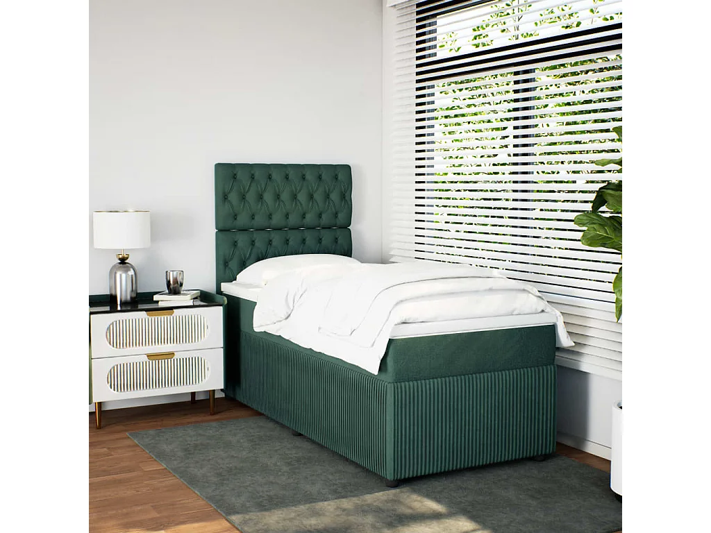 Cama box spring con colchón terciopelo verde oscuro 100x200 cm
