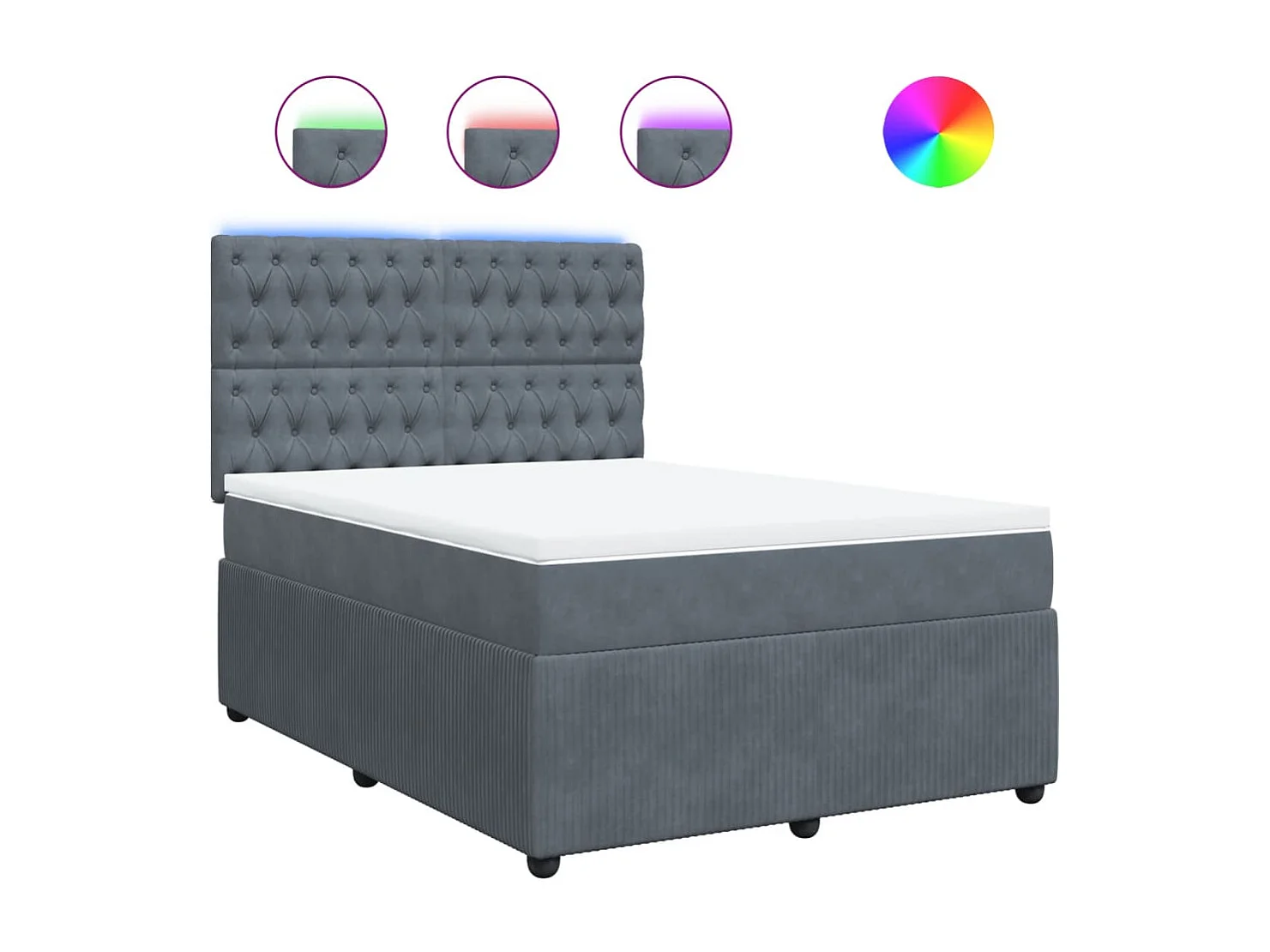 Cama box spring con colchón terciopelo gris oscuro 140x190 cm