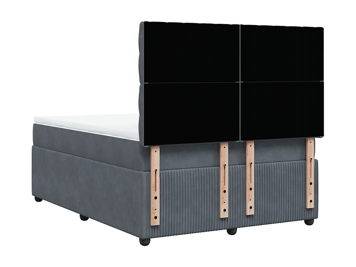 Cama box spring con colchón terciopelo gris oscuro 140x190 cm