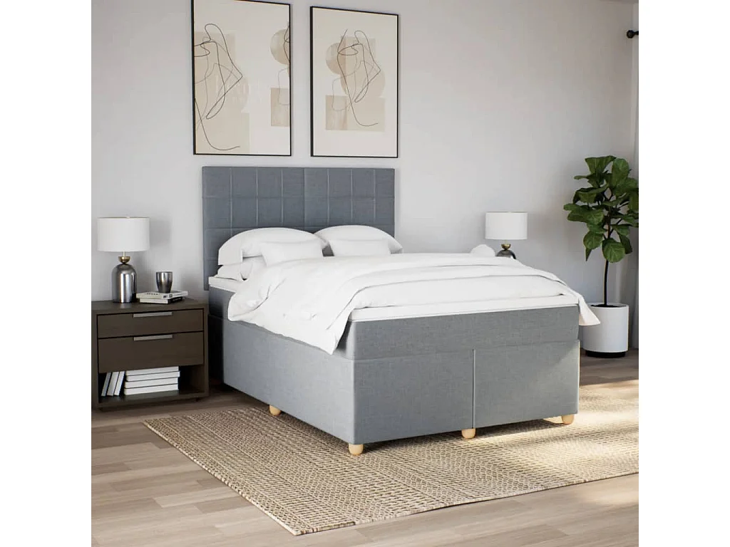 Sommier à lattes de lit avec matelas Gris clair 140x190cm Tissu
