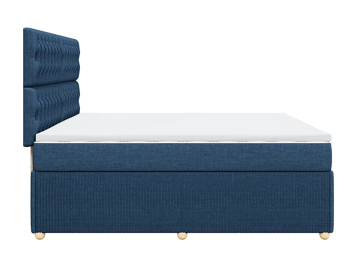 Cama box spring con colchón tela azul 200x200 cm