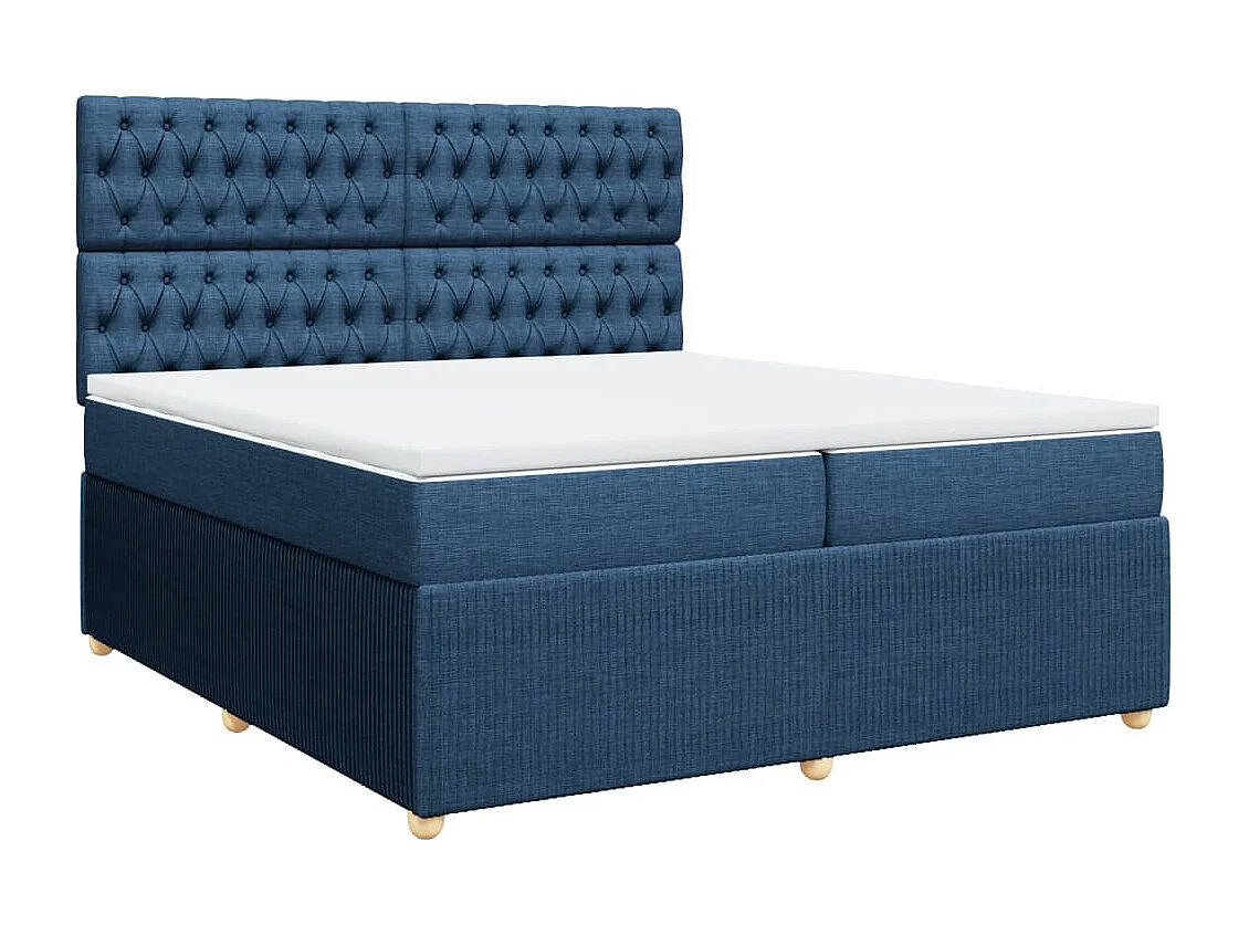 Cama box spring con colchón tela azul 200x200 cm