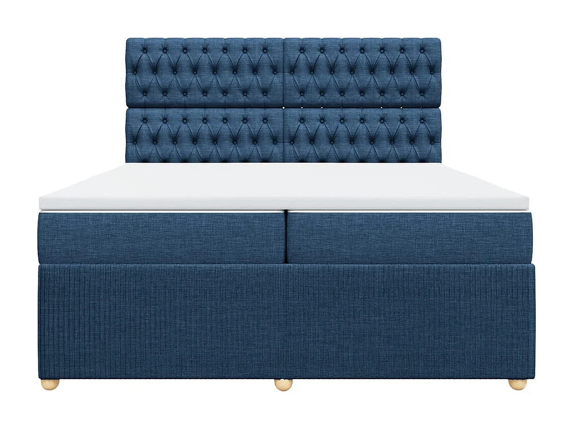 Cama box spring con colchón tela azul 200x200 cm