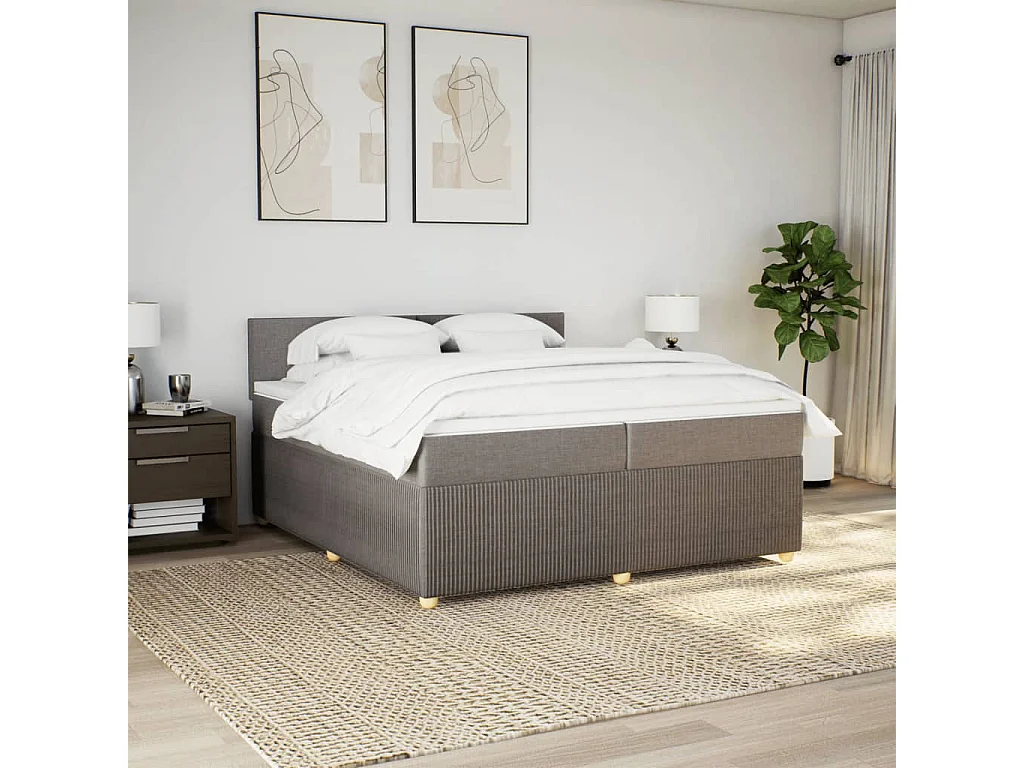 Sommier à lattes de lit avec matelas Taupe 200x200 cm Tissu