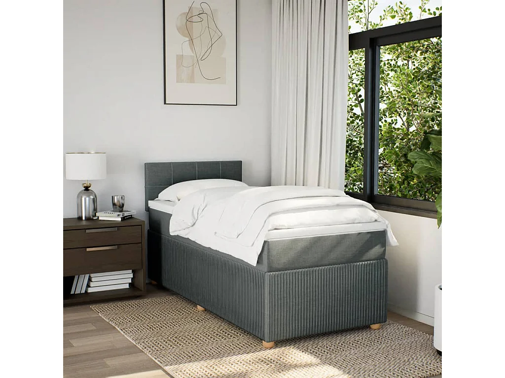 Sommier à lattes de lit avec matelas Gris foncé 100x200cm Tissu