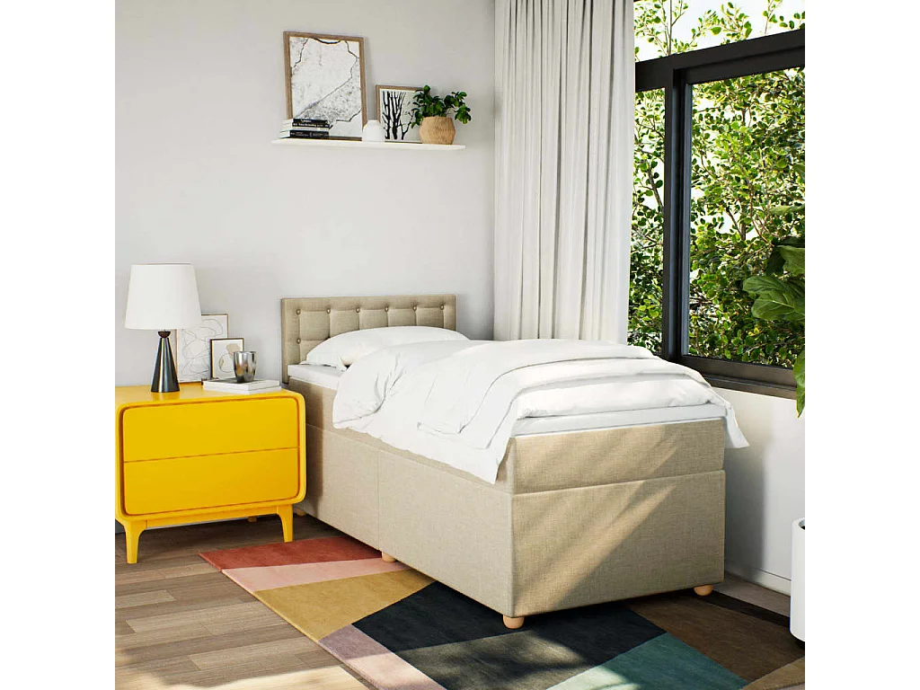 Sommier à lattes de lit avec matelas Crème 90x200 cm Tissu