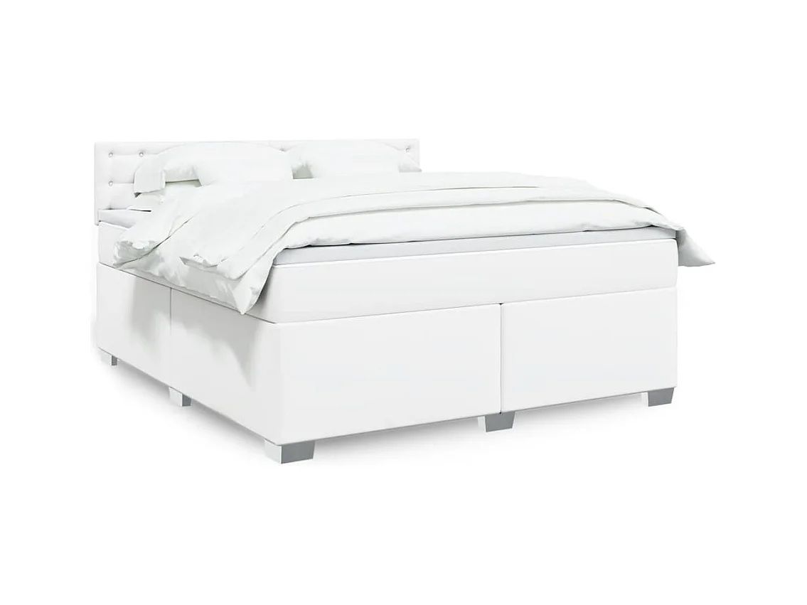 Cama box spring con colchón cuero sintético blanco 180x200 cm