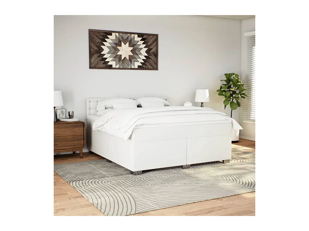 Sommier à lattes de lit avec matelas Blanc 180x200cm Similicuir
