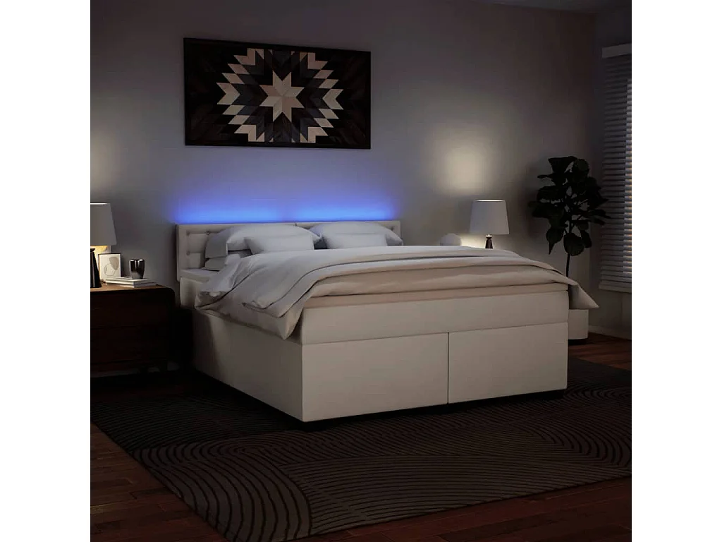 Sommier à lattes de lit avec matelas Blanc 180x200cm Similicuir