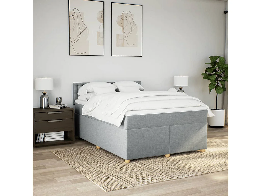 Sommier à lattes de lit avec matelas Gris clair 140x190cm Tissu