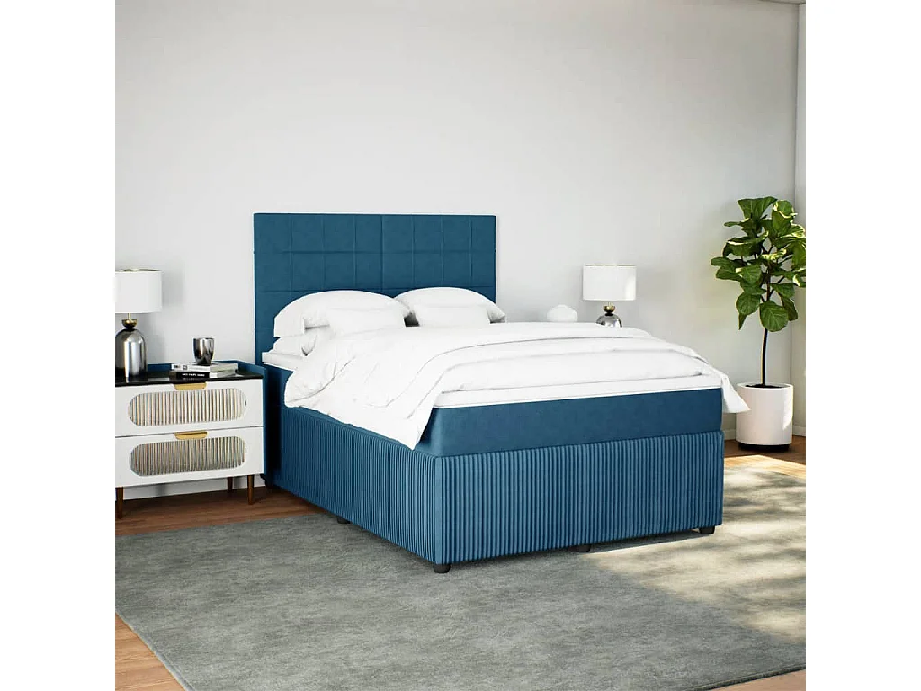 Cama box spring con colchón terciopelo azul oscuro 140x200 cm