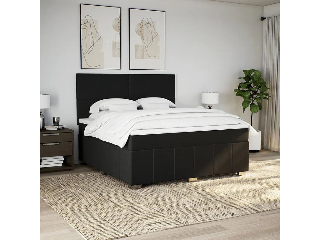 Sommier à lattes de lit avec matelas Noir 180x200 cm Tissu