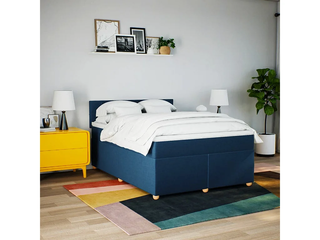 Sommier à lattes de lit avec matelas Bleu 140x200 cm Tissu