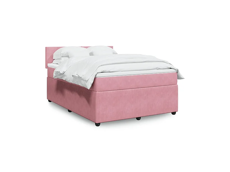 Cama box spring con colchón terciopelo rosa 160x200 cm