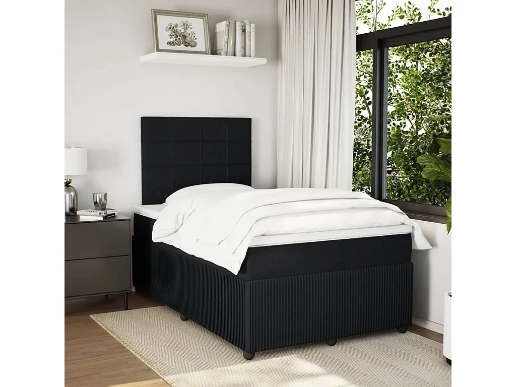Sommier à lattes de lit avec matelas noir 120x190 cm velours