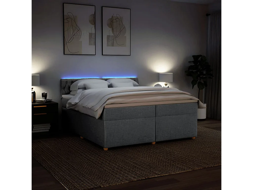 Sommier à lattes de lit avec matelas Gris clair 200x200cm Tissu