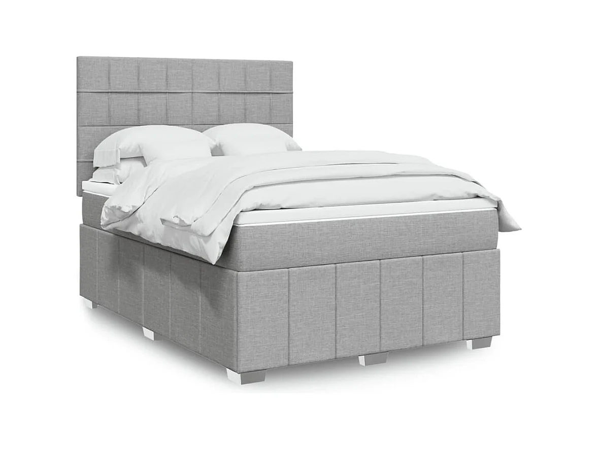 Cama box spring con colchón tela gris claro 160x200 cm