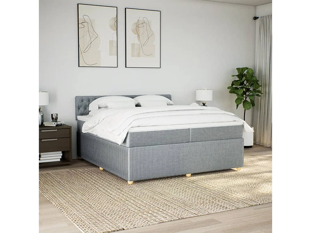 Sommier à lattes de lit avec matelas Gris clair 200x200cm Tissu