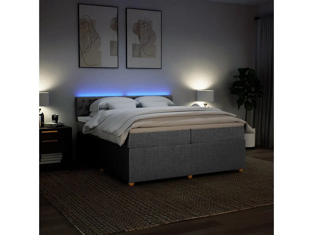 Sommier à lattes de lit avec matelas Gris clair 200x200cm Tissu