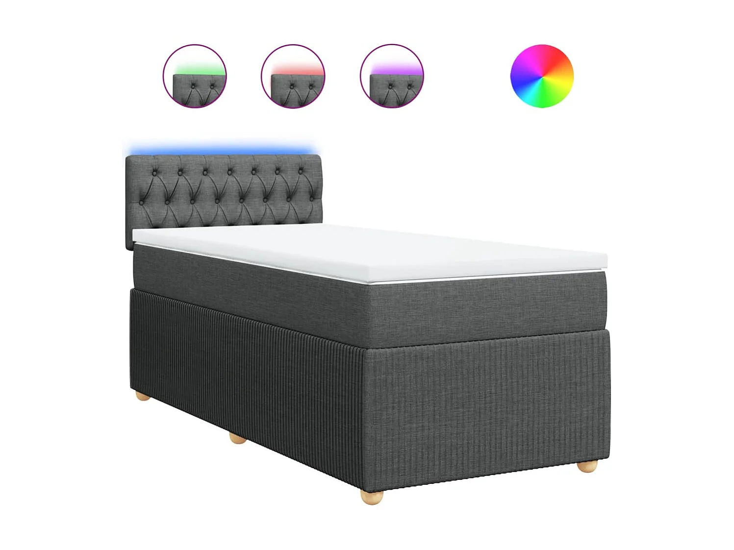 Sommier à lattes de lit avec matelas Gris foncé 90x200 cm Tissu