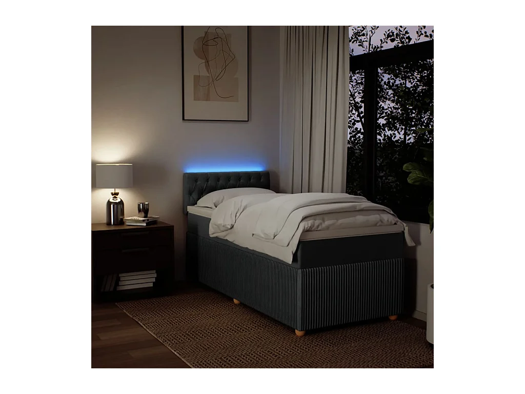 Sommier à lattes de lit avec matelas Gris foncé 90x200 cm Tissu