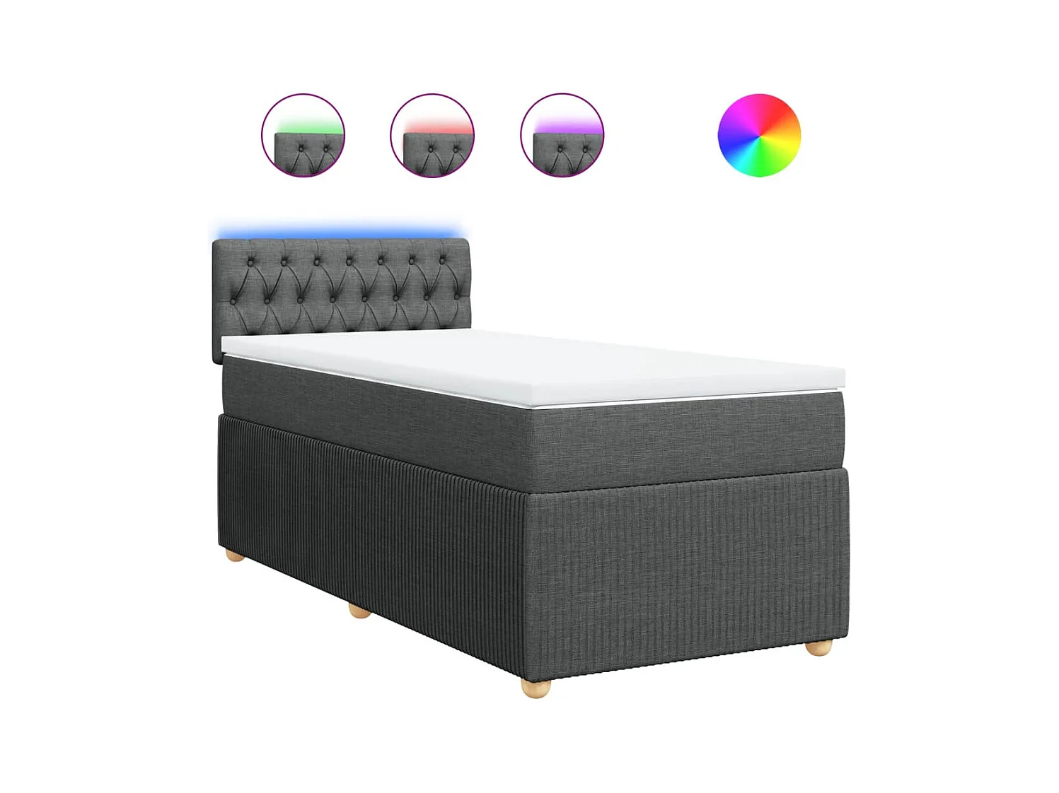 Sommier à lattes de lit avec matelas Gris foncé 90x200 cm Tissu