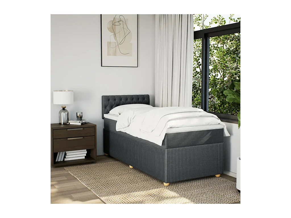 Sommier à lattes de lit avec matelas Gris foncé 90x200 cm Tissu