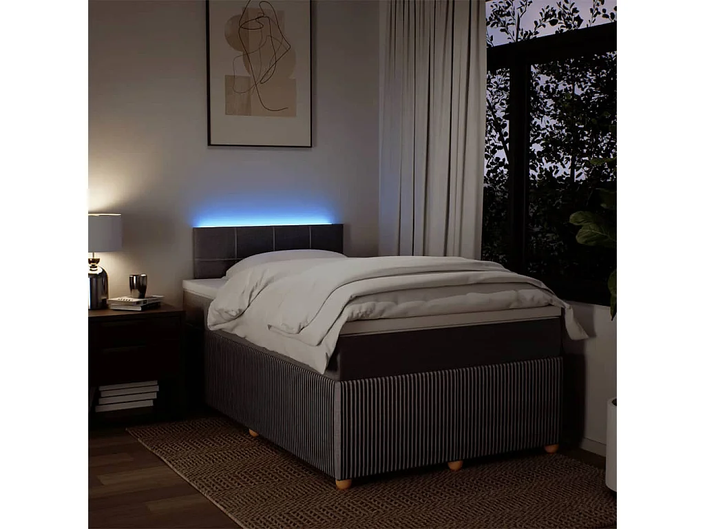 Cama box spring con colchón tela gris taupe 120x200 cm