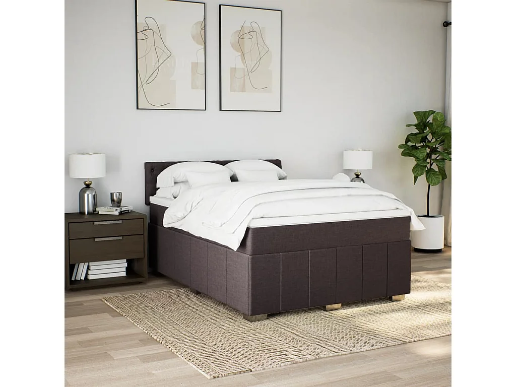 Cama com molas/colchão 160x200 cm tecido castanho-escuro