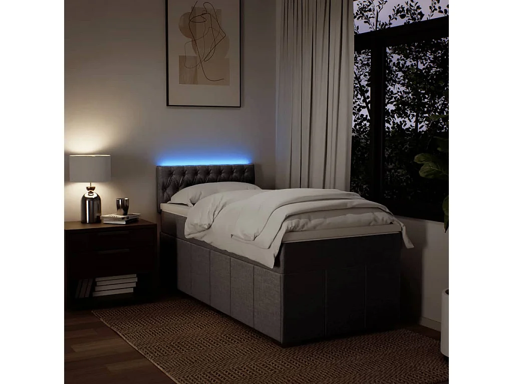 Cama box spring con colchón tela gris taupe 80x200 cm