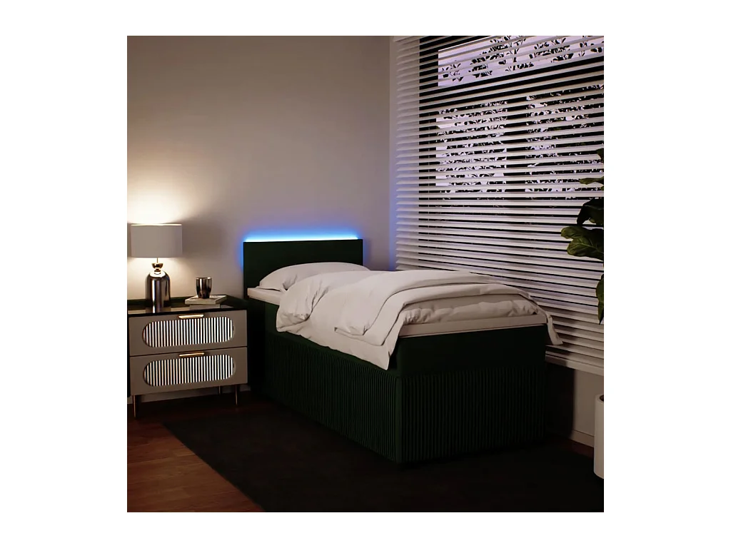 Cama com molas/colchão 90x190 cm veludo verde-escuro