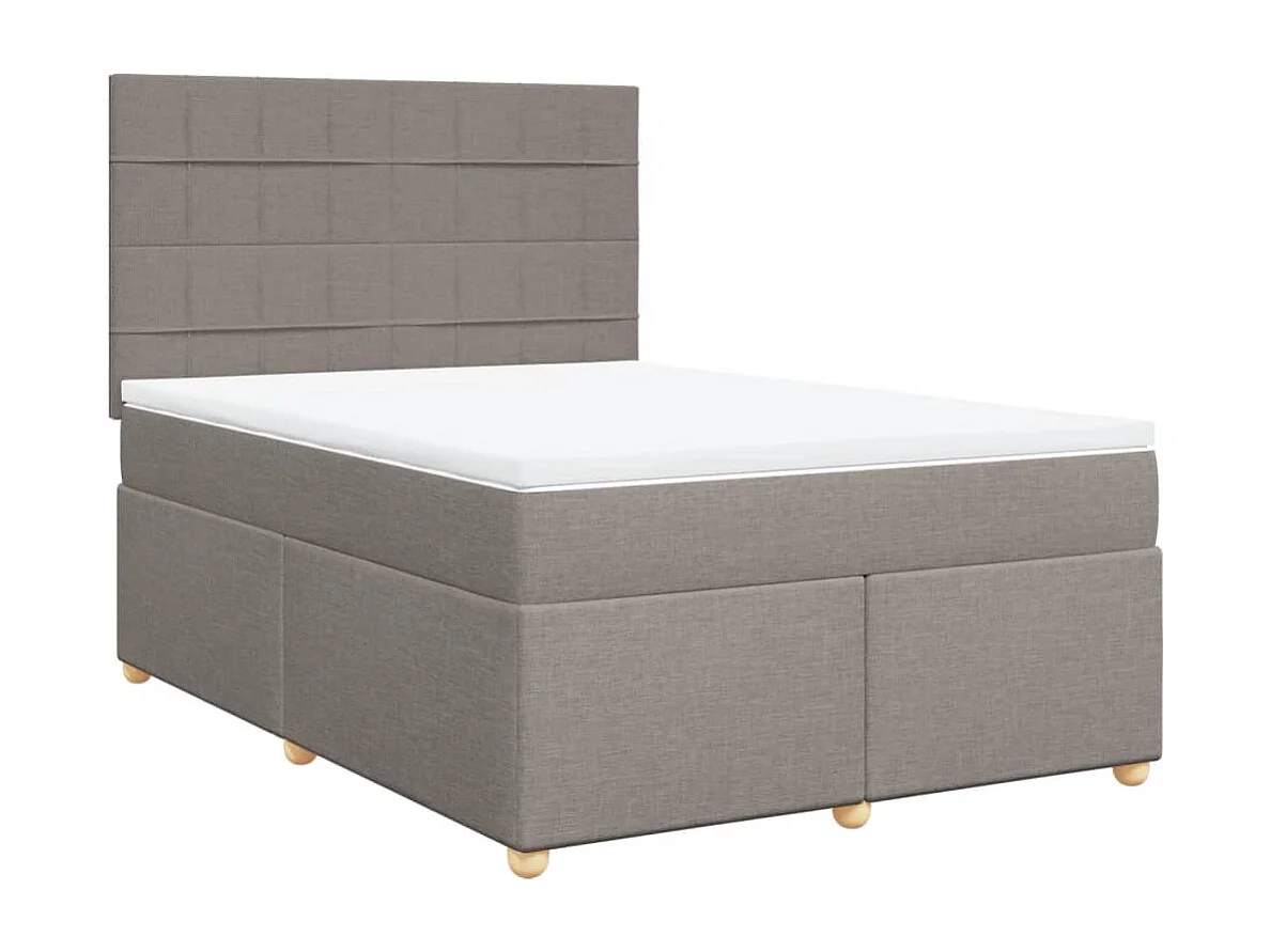 Cama box spring con colchón tela gris taupe 140x200 cm