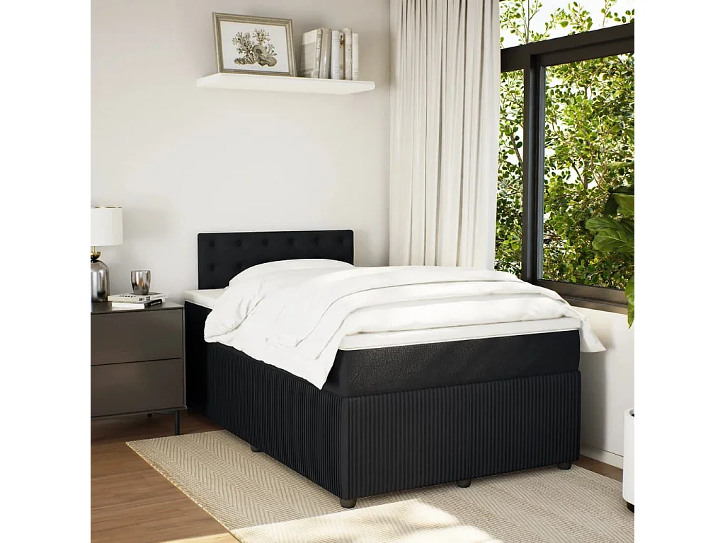 Cama box spring con colchón terciopelo negro 120x200 cm