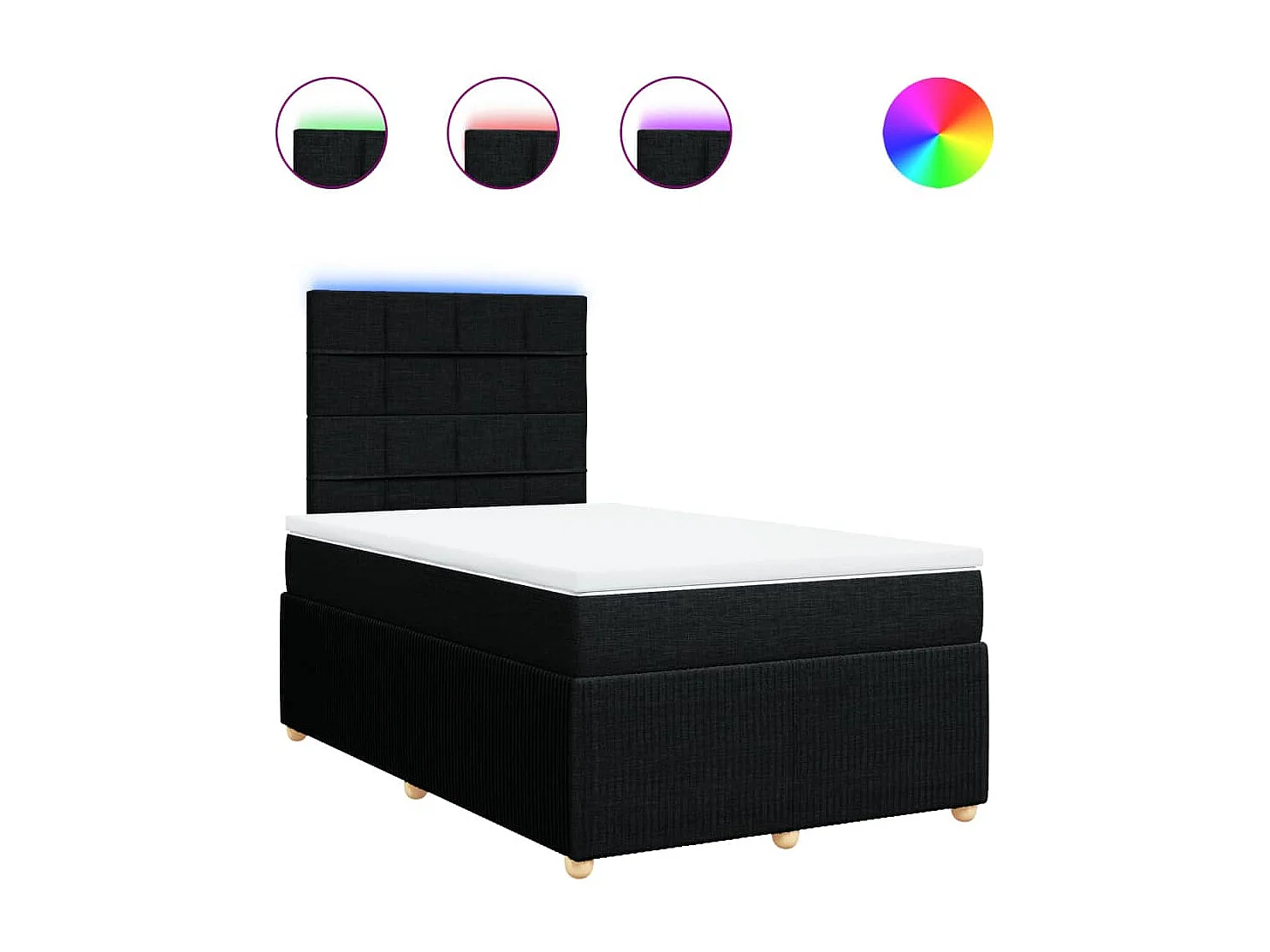 Cama box spring con colchón tela negro 120x200 cm