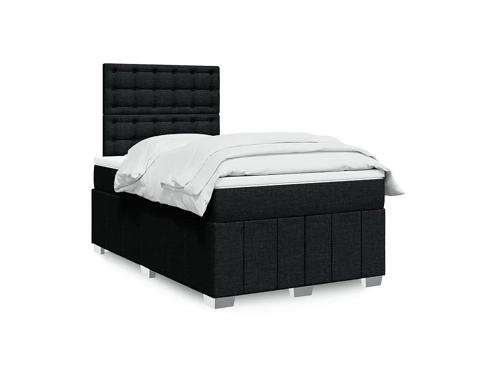 Cama box spring con colchón tela negro 120x200 cm