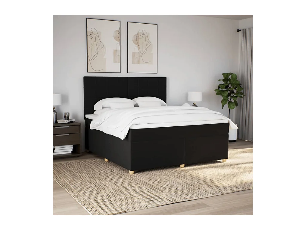 Sommier à lattes de lit avec matelas Noir 180x200 cm Tissu