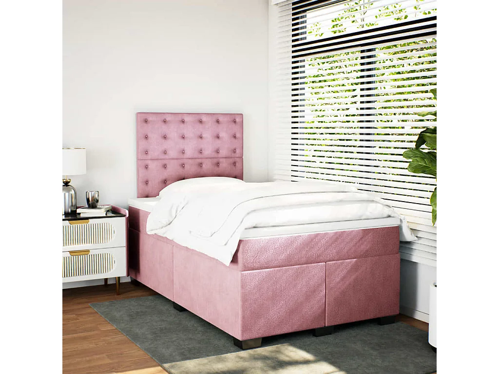 Sommier à lattes de lit avec matelas rose 120x190 cm velours