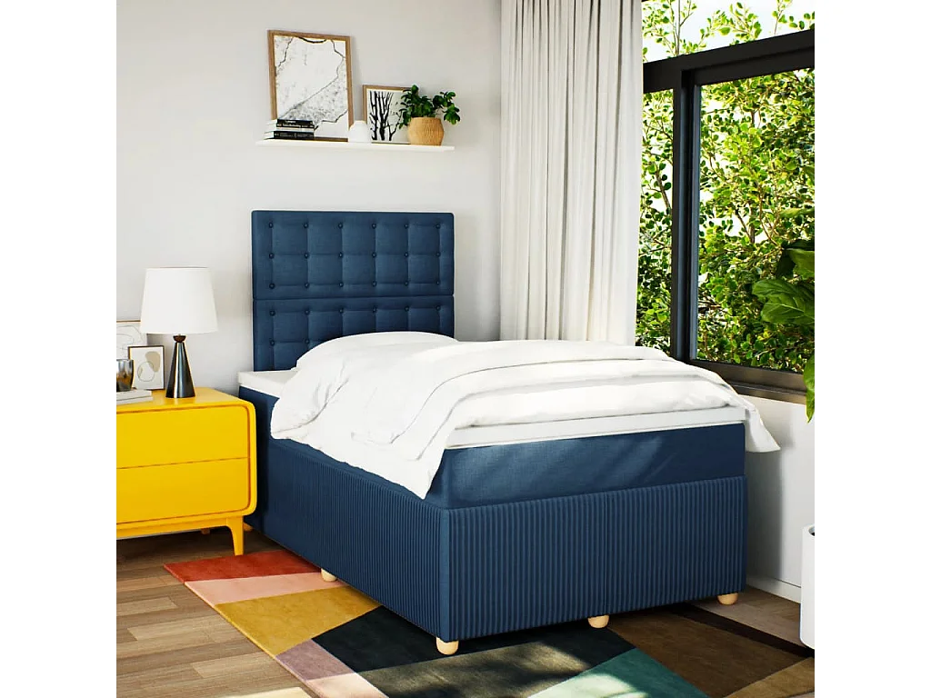Boxspring met matras stof blauw 120x190 cm