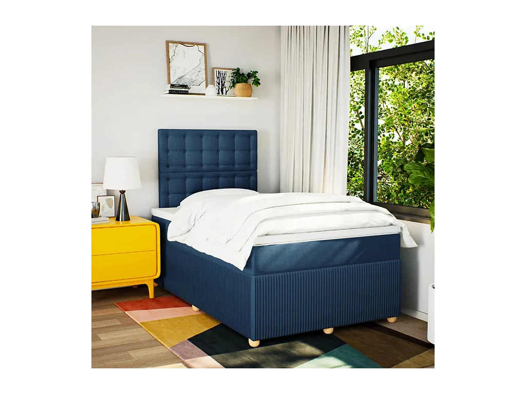 Cama boxspring com colchão 120x190 cm tecido azul
