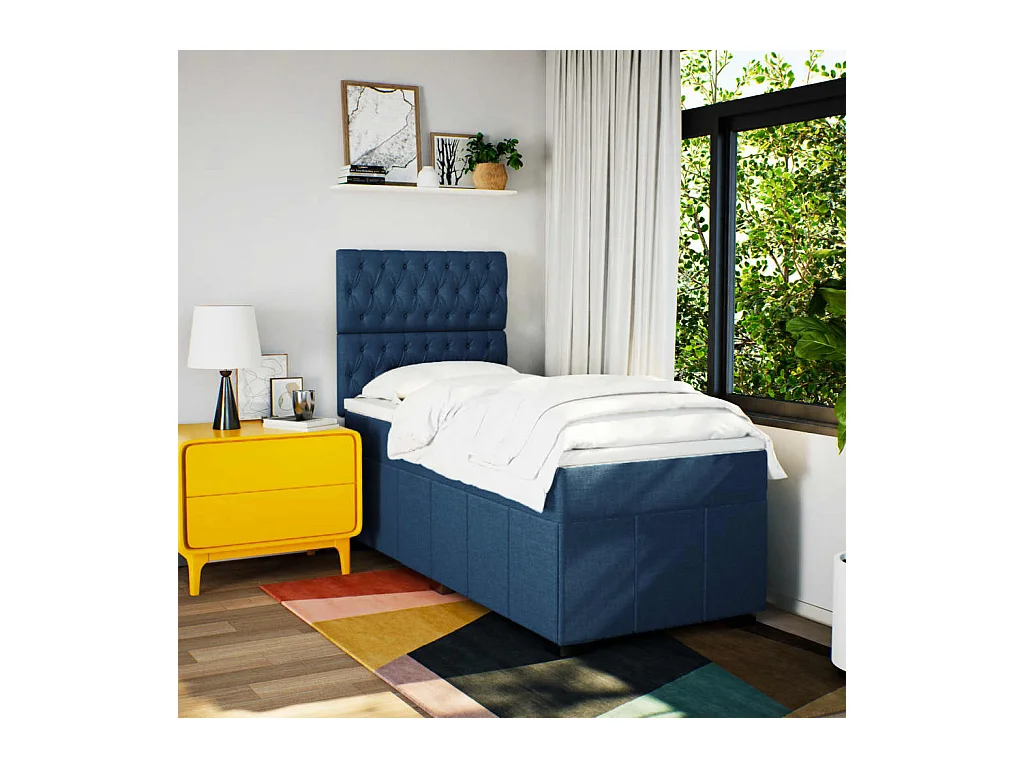 Sommier à lattes de lit avec matelas Bleu 90x190 cm Tissu