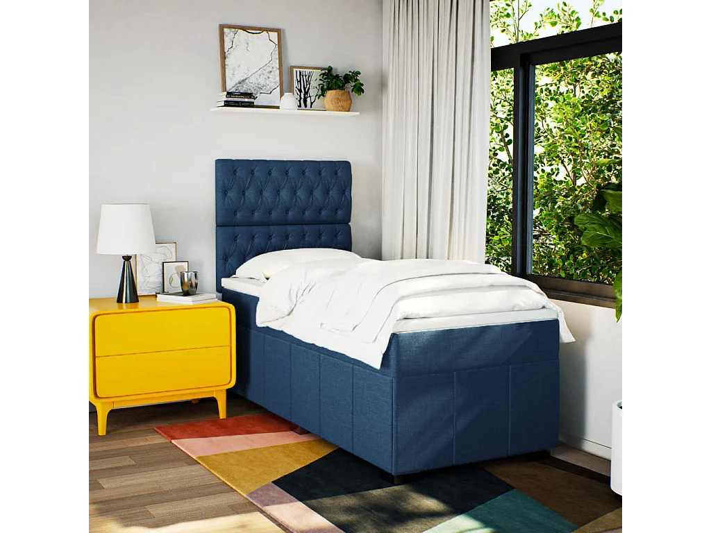 Cama com molas/colchão 90x190 cm tecido azul