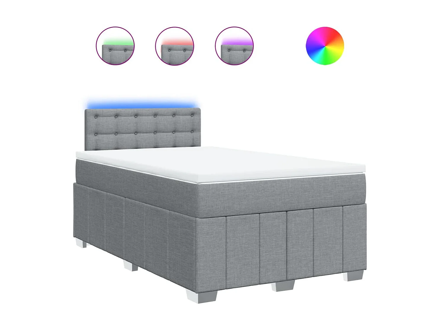 Cama box spring con colchón tela gris claro 120x190 cm